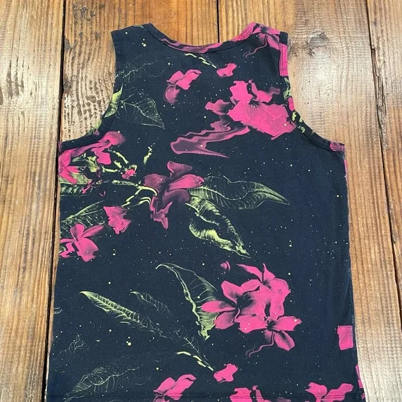 Nike Men’s Floral Tank Black, Pink, & Neon Yellow. Medium - Picture 2 of 5